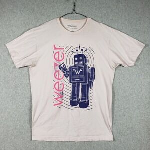 Weezer Robot Graphic T Shirt Pink Blue White Cotton Short Sleeve Mens Size L